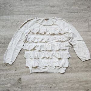 Cremieux Cream Ruffle Top Womens Xs Three Fourth Sleeves Casual